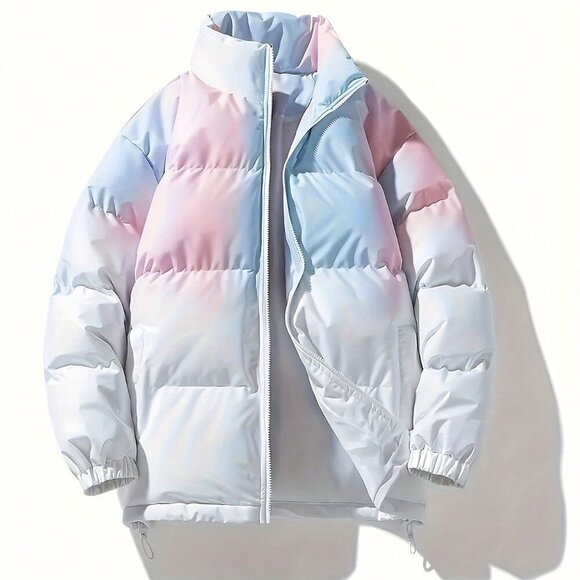 Pink Casual Women's Long-Sleeved Windproof Puffy Zipper Coat With Pockets - Picture 3 of 6